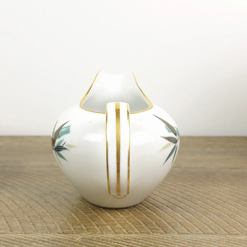 Noritake China 5540 Sugar Bowl‎ and Creamer Teal Bamboo Black Gold Leaves